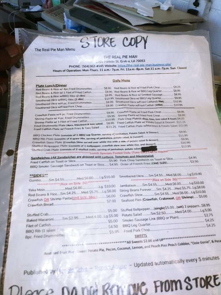 THE REAL PIE MAN menu 4