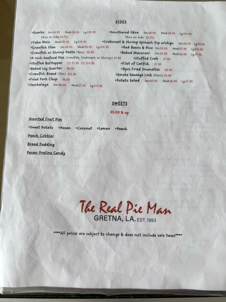 THE REAL PIE MAN menu 5